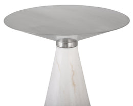 Iris Side Table - Silver with White Marble Base, 19.8in