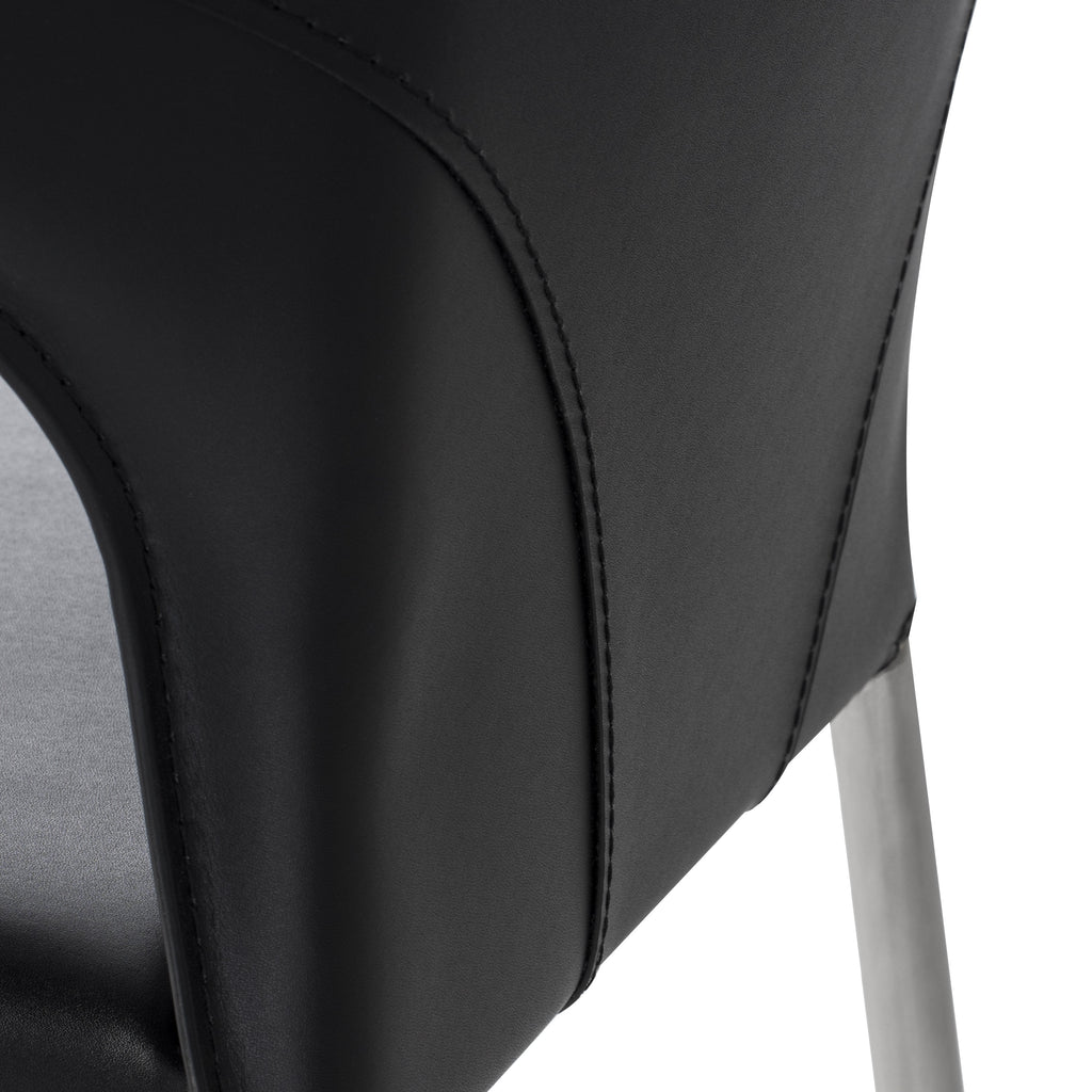 Wayne Bar Stool - Black with Brushed Stainless Legs