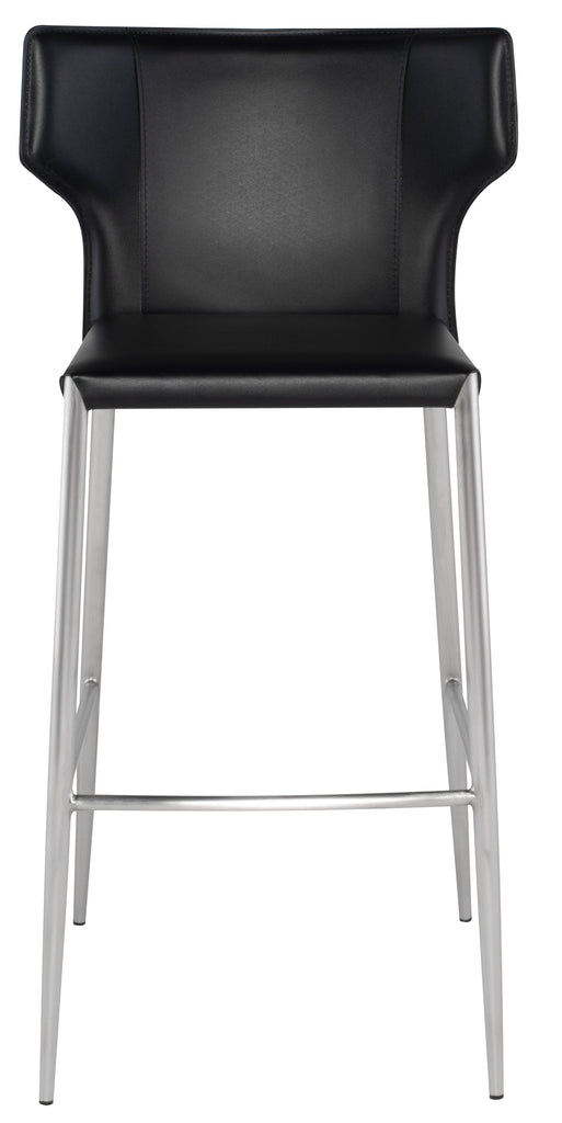 Wayne Bar Stool - Black with Brushed Stainless Legs