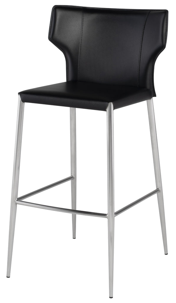 Wayne Bar Stool - Black with Brushed Stainless Legs