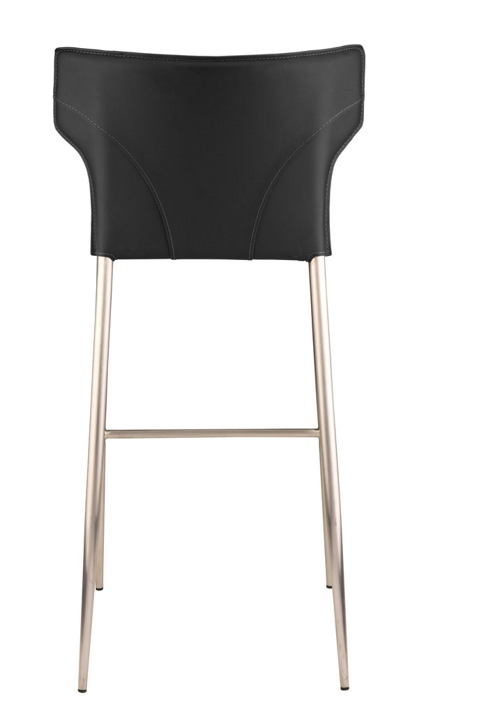 Wayne Bar Stool - Black with Brushed Stainless Legs