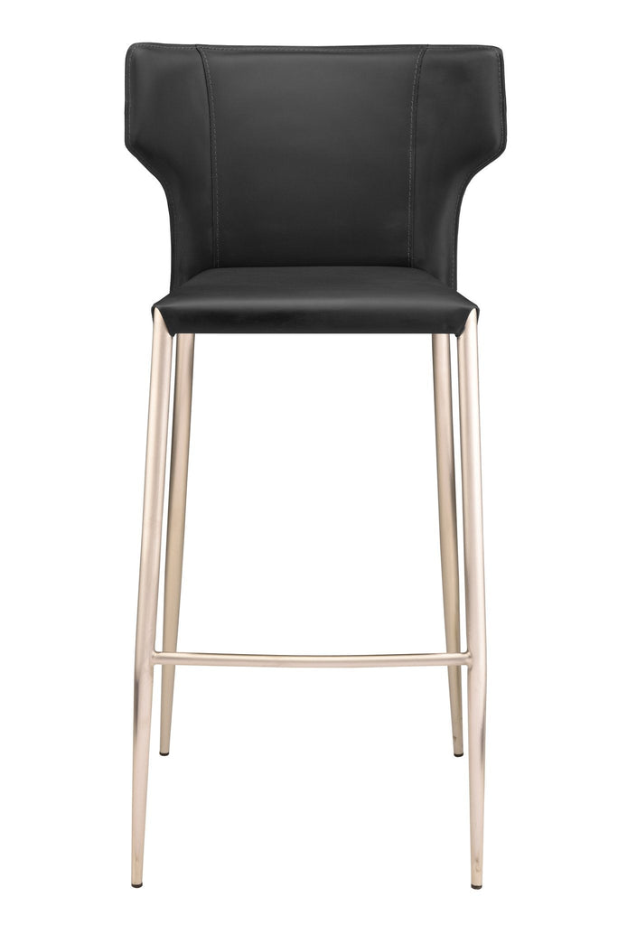 Wayne Bar Stool - Black with Brushed Stainless Legs