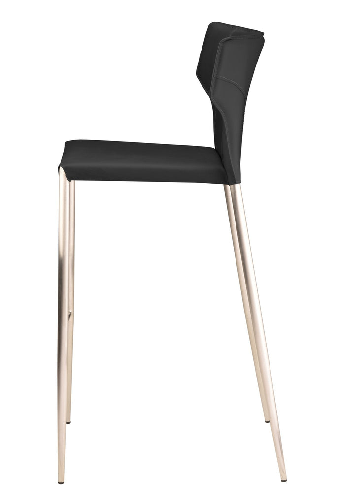 Wayne Bar Stool - Black with Brushed Stainless Legs