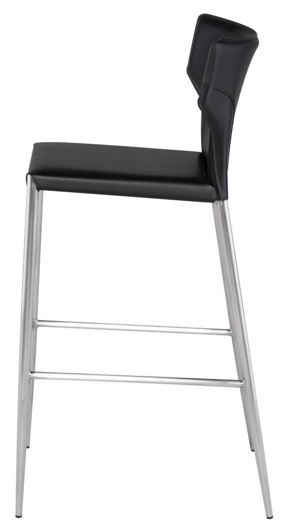 Wayne Bar Stool - Black with Brushed Stainless Legs