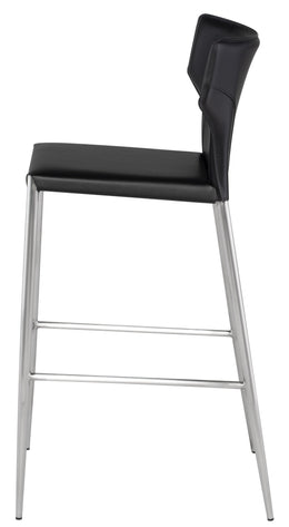 Wayne Bar Stool - Black with Brushed Stainless Legs