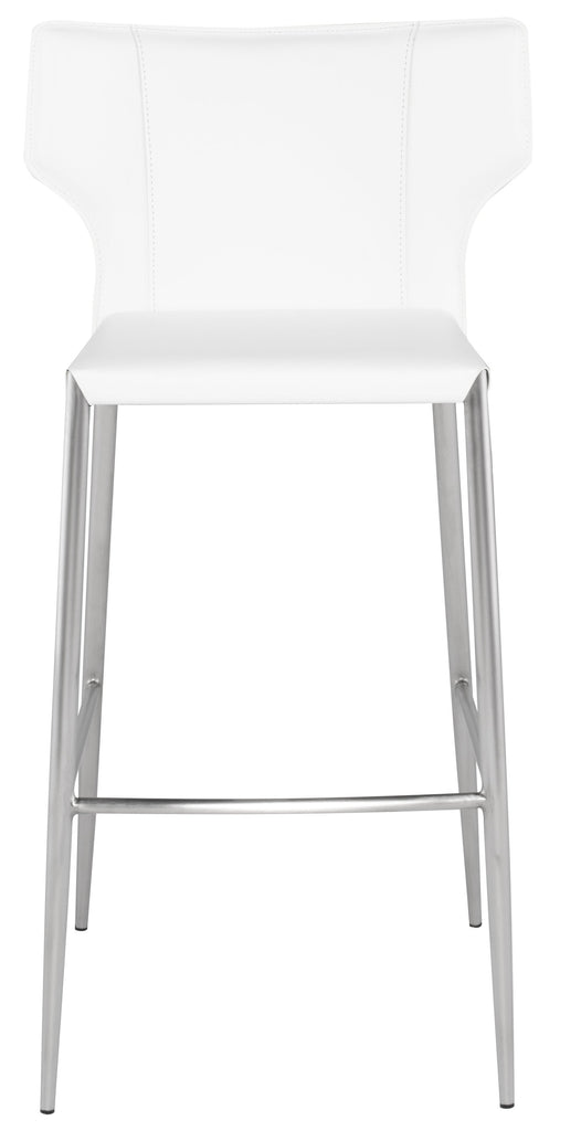 Wayne Bar Stool - White with Brushed Stainless Legs