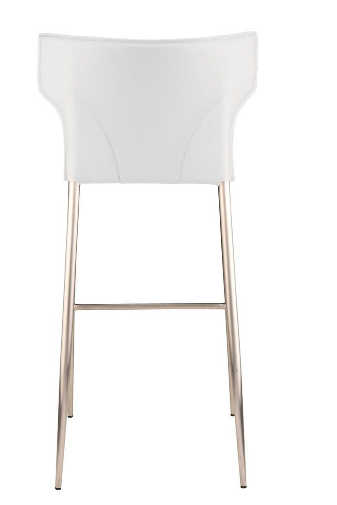 Wayne Bar Stool - White with Brushed Stainless Legs