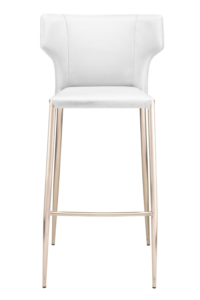 Wayne Bar Stool - White with Brushed Stainless Legs