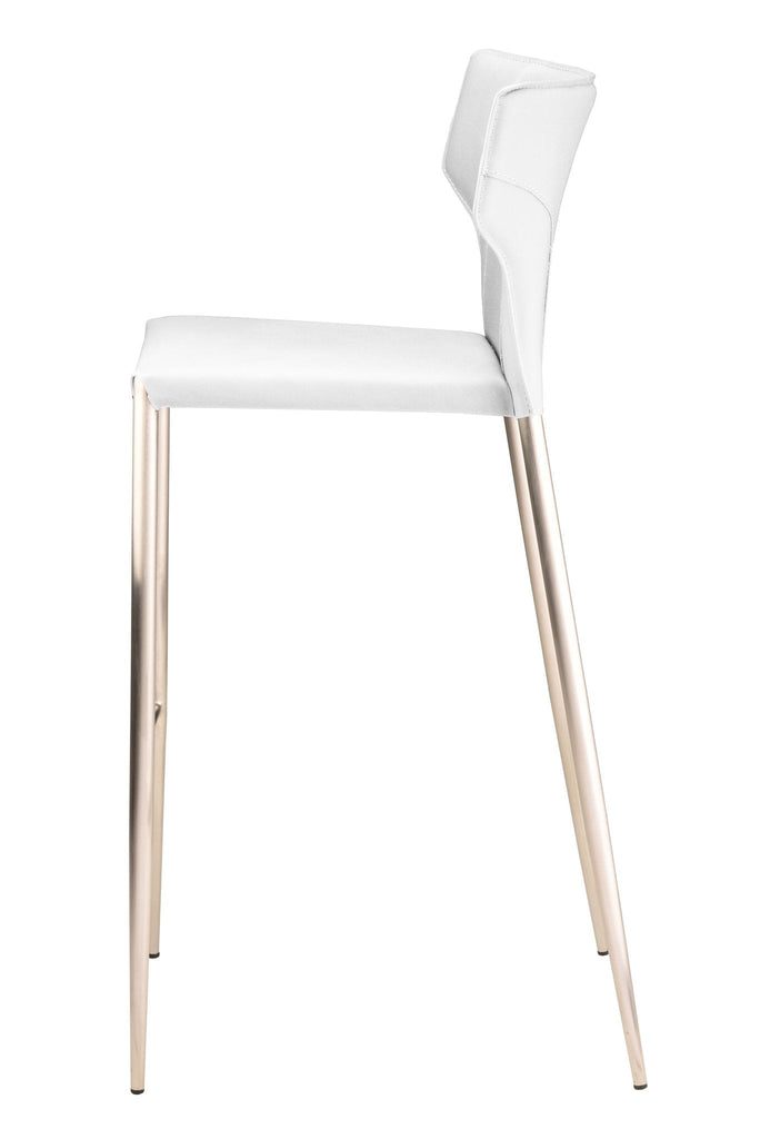 Wayne Bar Stool - White with Brushed Stainless Legs