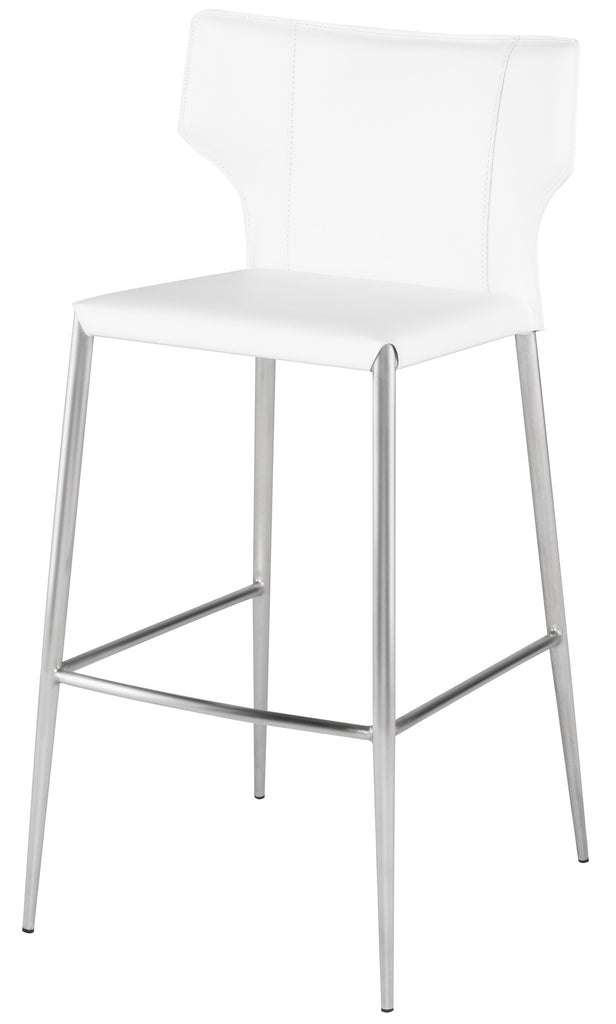 Wayne Bar Stool - White with Brushed Stainless Legs