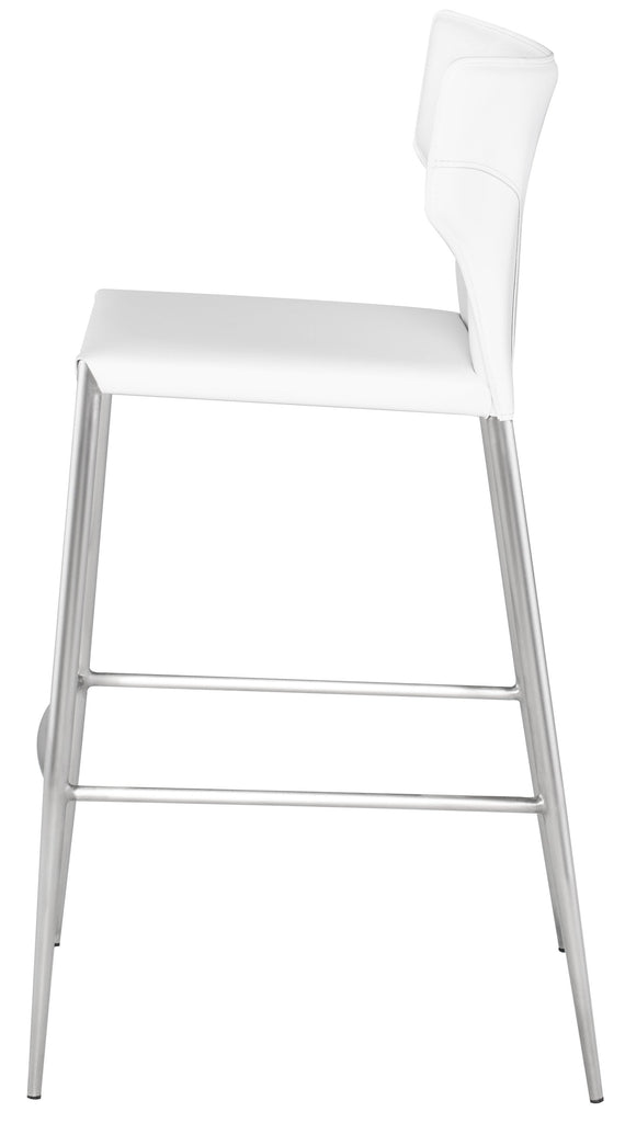 Wayne Bar Stool - White with Brushed Stainless Legs