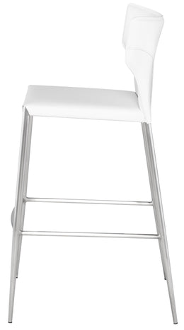 Wayne Bar Stool - White with Brushed Stainless Legs