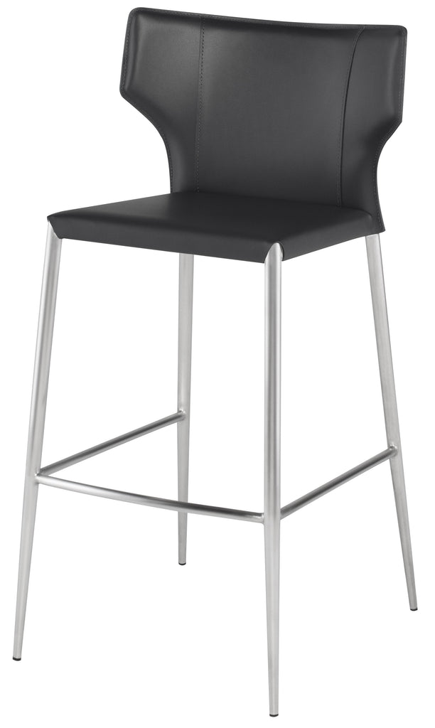 Wayne Bar Stool - Dark Grey with Brushed Stainless Legs