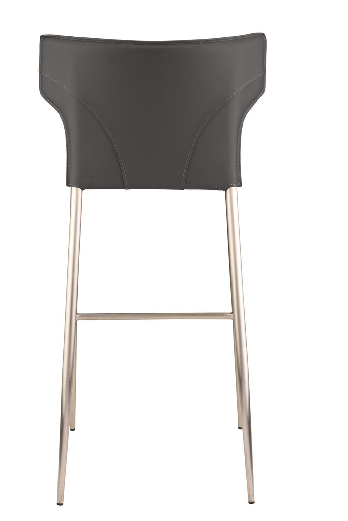 Wayne Bar Stool - Dark Grey with Brushed Stainless Legs