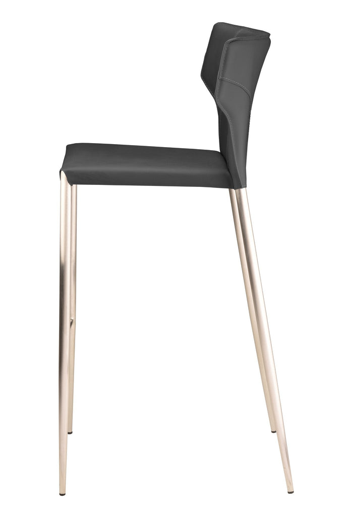 Wayne Bar Stool - Dark Grey with Brushed Stainless Legs