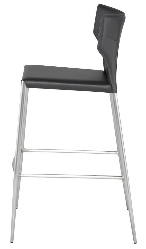 Wayne Bar Stool - Dark Grey with Brushed Stainless Legs