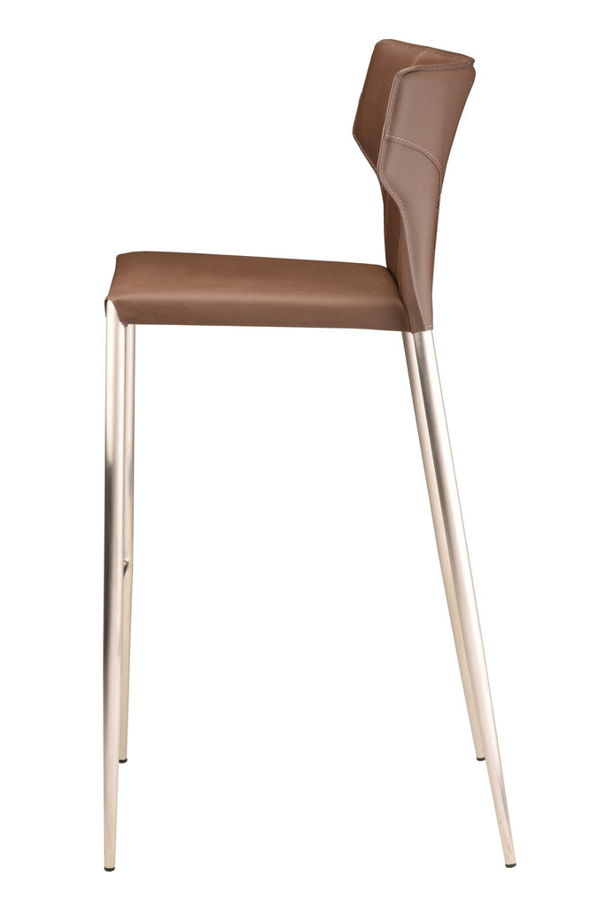 Wayne Bar Stool - Mink with Brushed Stainless Legs