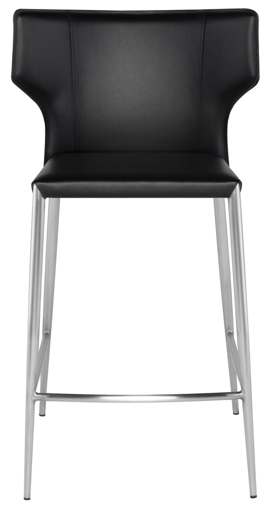 Wayne Counter Stool - Black with Brushed Stainless Legs