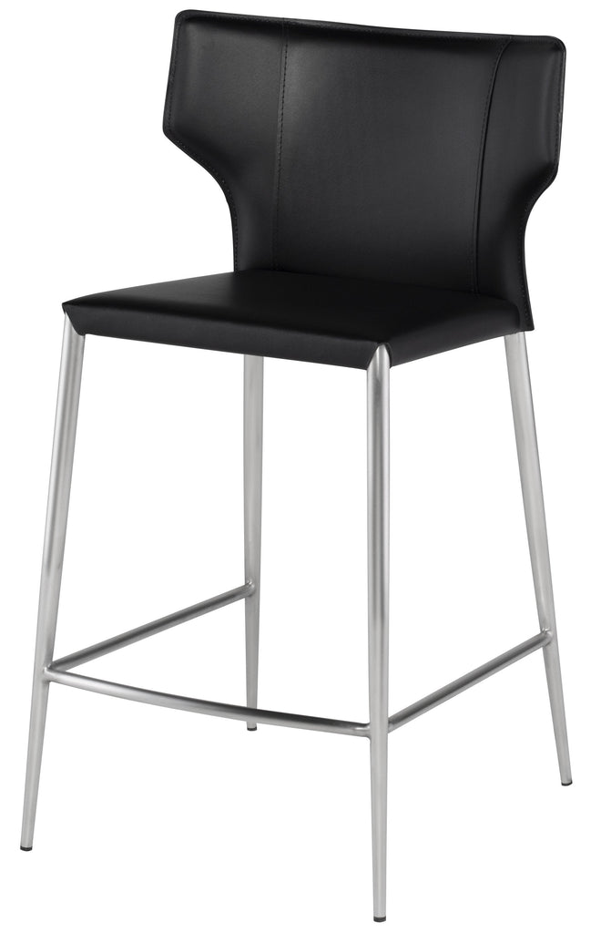 Wayne Counter Stool - Black with Brushed Stainless Legs