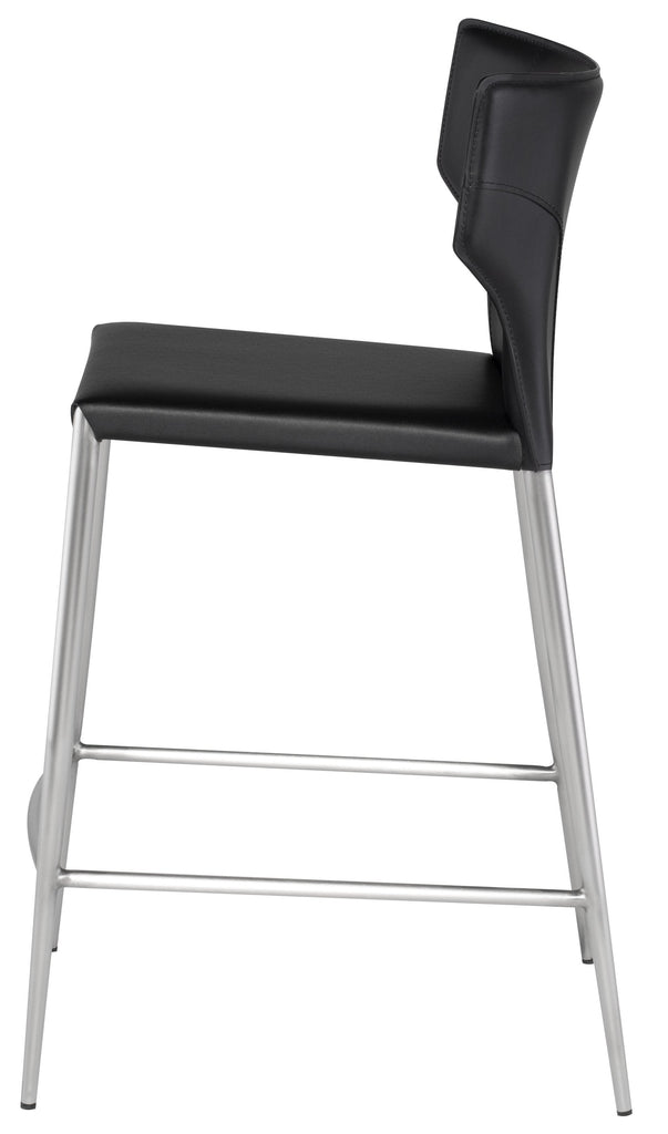 Wayne Counter Stool - Black with Brushed Stainless Legs