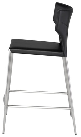 Wayne Counter Stool - Black with Brushed Stainless Legs