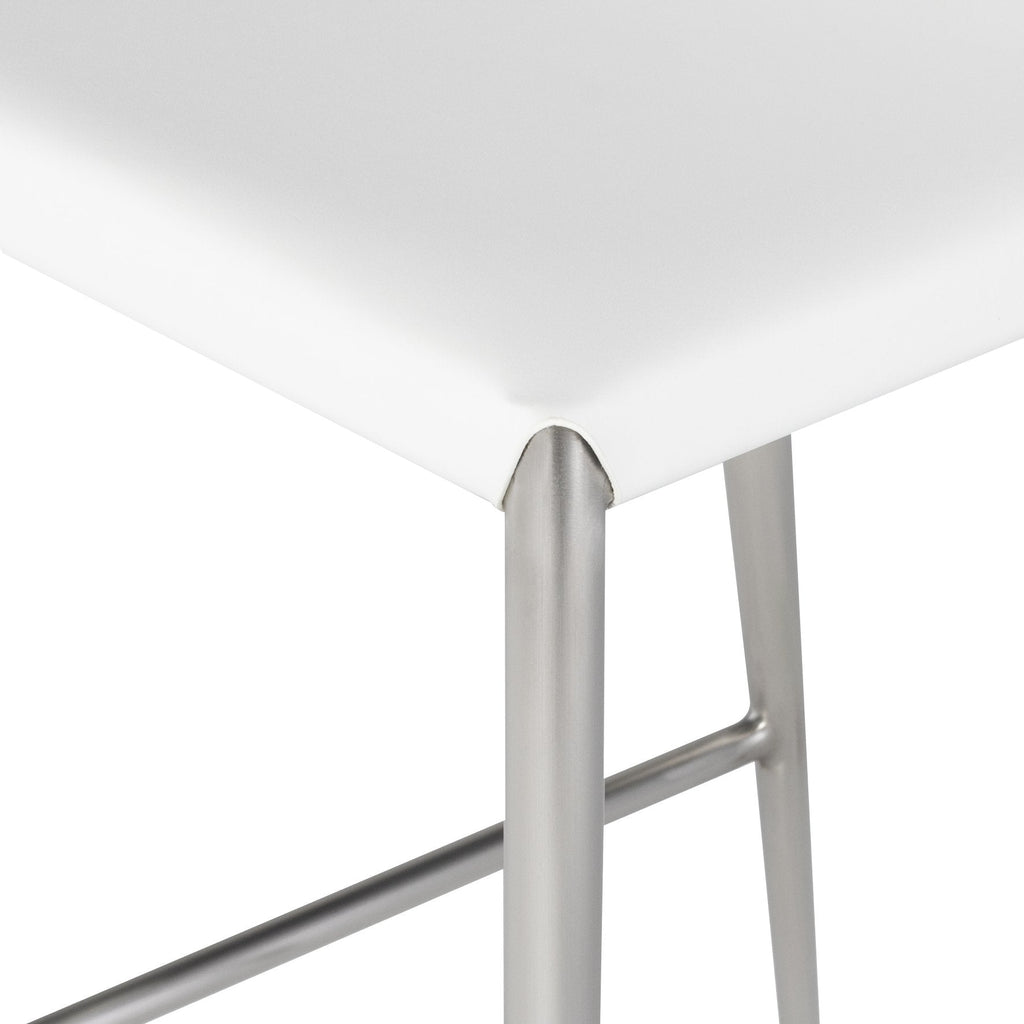 Wayne Counter Stool - White with Brushed Stainless Legs