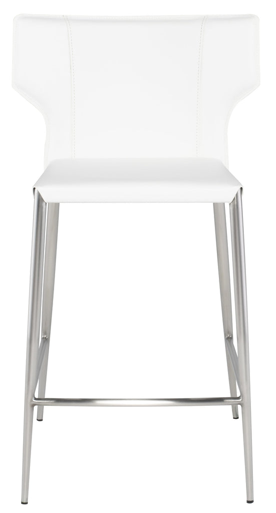 Wayne Counter Stool - White with Brushed Stainless Legs