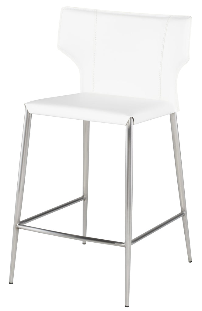 Wayne Counter Stool - White with Brushed Stainless Legs