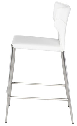 Wayne Counter Stool - White with Brushed Stainless Legs