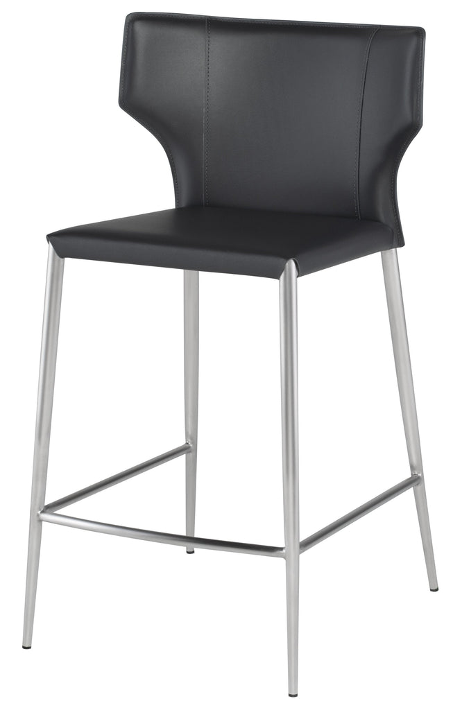 Wayne Counter Stool - Dark Grey with Brushed Stainless Legs