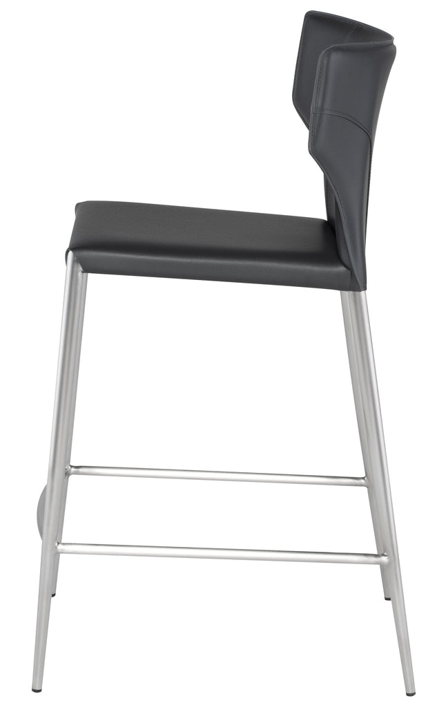 Wayne Counter Stool - Dark Grey with Brushed Stainless Legs