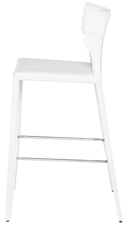 Wayne Bar Stool - White with White Leather Base