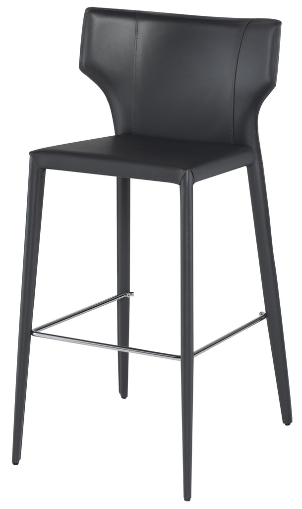 Wayne Bar Stool - Dark Grey with Dark Grey Leather Base