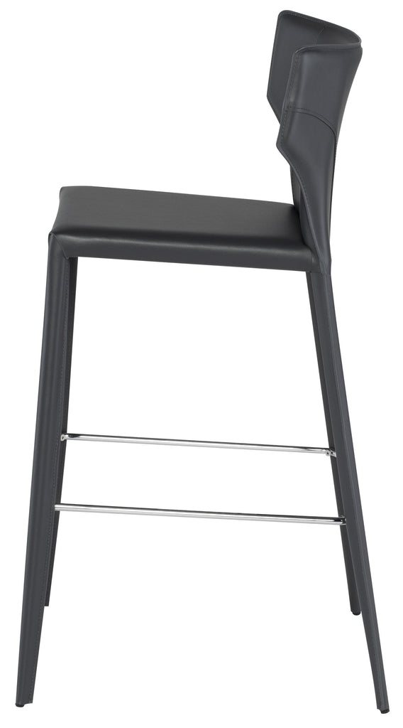 Wayne Bar Stool - Dark Grey with Dark Grey Leather Base