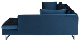 Janis Sectional Sofa - Midnight Blue with Brushed Stainless Legs, Right