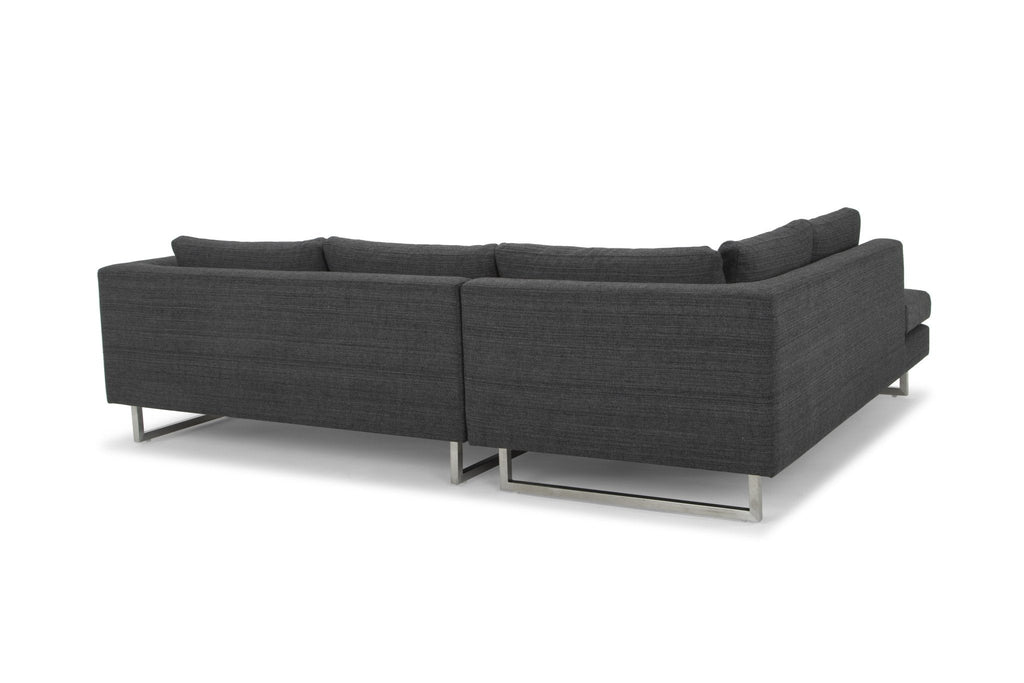 Janis Sectional Sofa - Dark Grey Tweed with Brushed Stainless Legs, Left