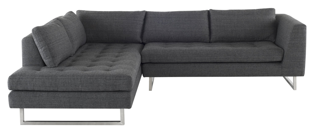 Janis Sectional Sofa - Dark Grey Tweed with Brushed Stainless Legs, Left