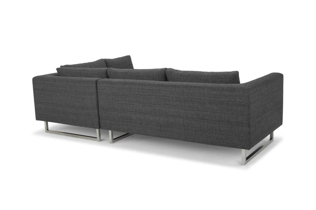 Janis Sectional Sofa - Dark Grey Tweed with Brushed Stainless Legs, Right