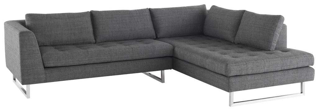 Janis Sectional Sofa - Dark Grey Tweed with Brushed Stainless Legs, Right