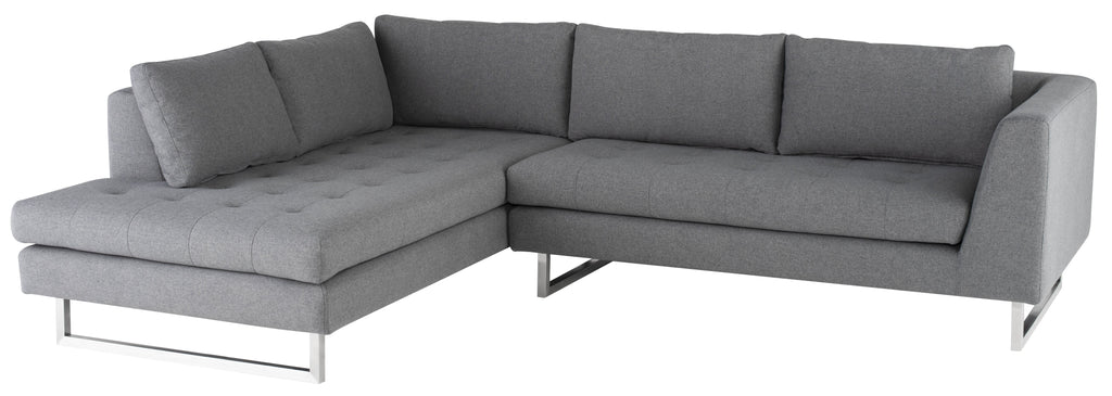 Janis Sectional Sofa - Shale Grey with Brushed Stainless Legs, Left