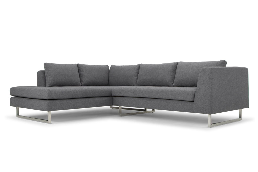 Janis Sectional Sofa - Shale Grey with Brushed Stainless Legs, Left