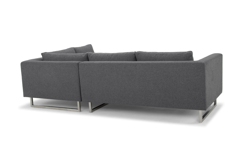 Janis Sectional Sofa - Shale Grey with Brushed Stainless Legs, Right