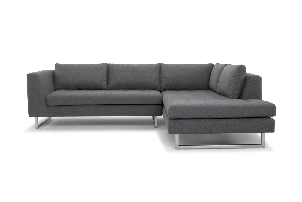 Janis Sectional Sofa - Shale Grey with Brushed Stainless Legs, Right