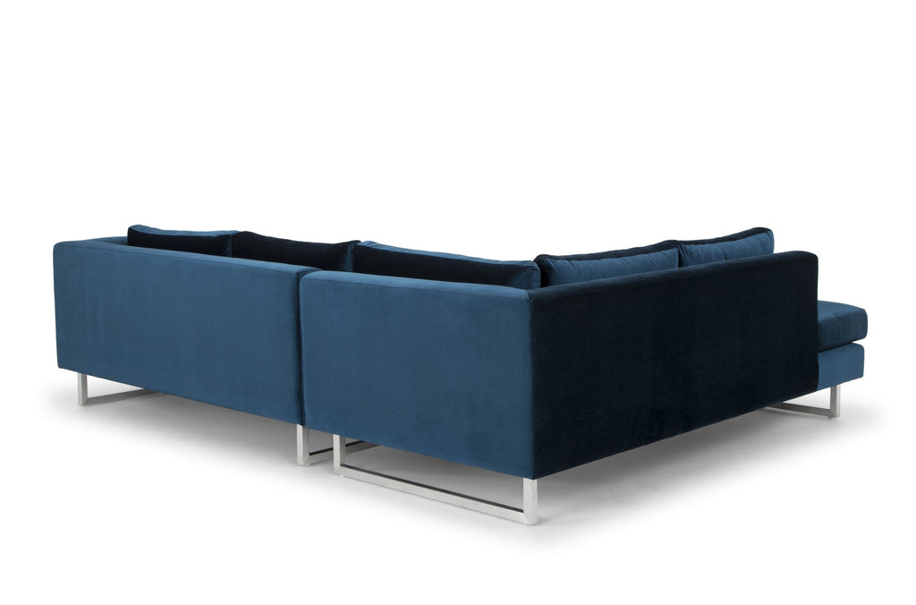Janis Sectional Sofa - Midnight Blue with Brushed Stainless Legs, Left