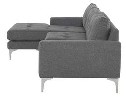 Colyn Sectional Sofa - Shale Grey with Brushed Stainless Legs