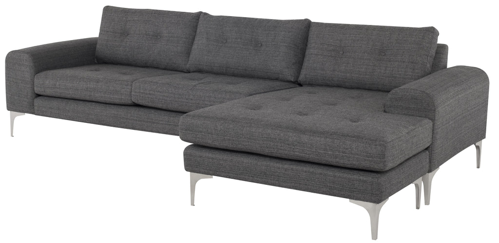 Colyn Sectional Sofa - Dark Grey Tweed with Brushed Stainless Legs