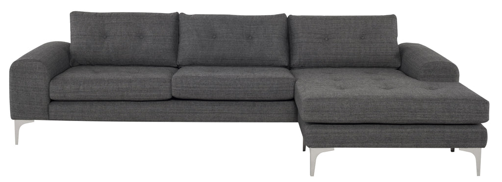 Colyn Sectional Sofa - Dark Grey Tweed with Brushed Stainless Legs