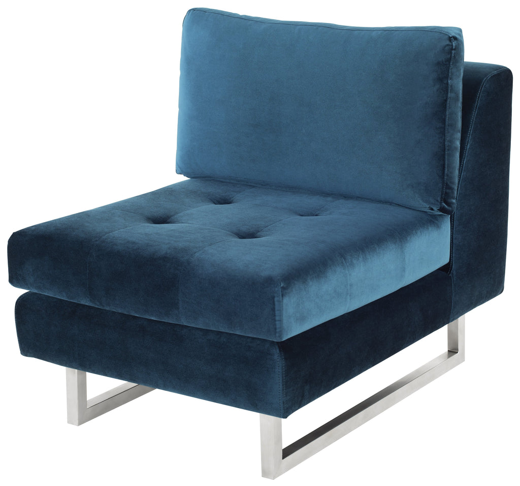 Janis Armless Lounge Chair - Midnight Blue with Brushed Stainless Legs, 25.8in