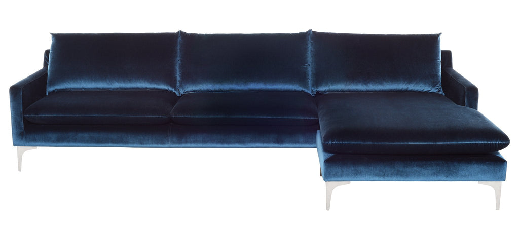 Anders Sectional Sofa - Midnight Blue with Brushed Stainless Legs , 117.8in