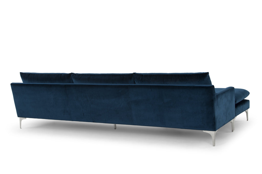 Anders Sectional Sofa - Midnight Blue with Brushed Stainless Legs , 117.8in